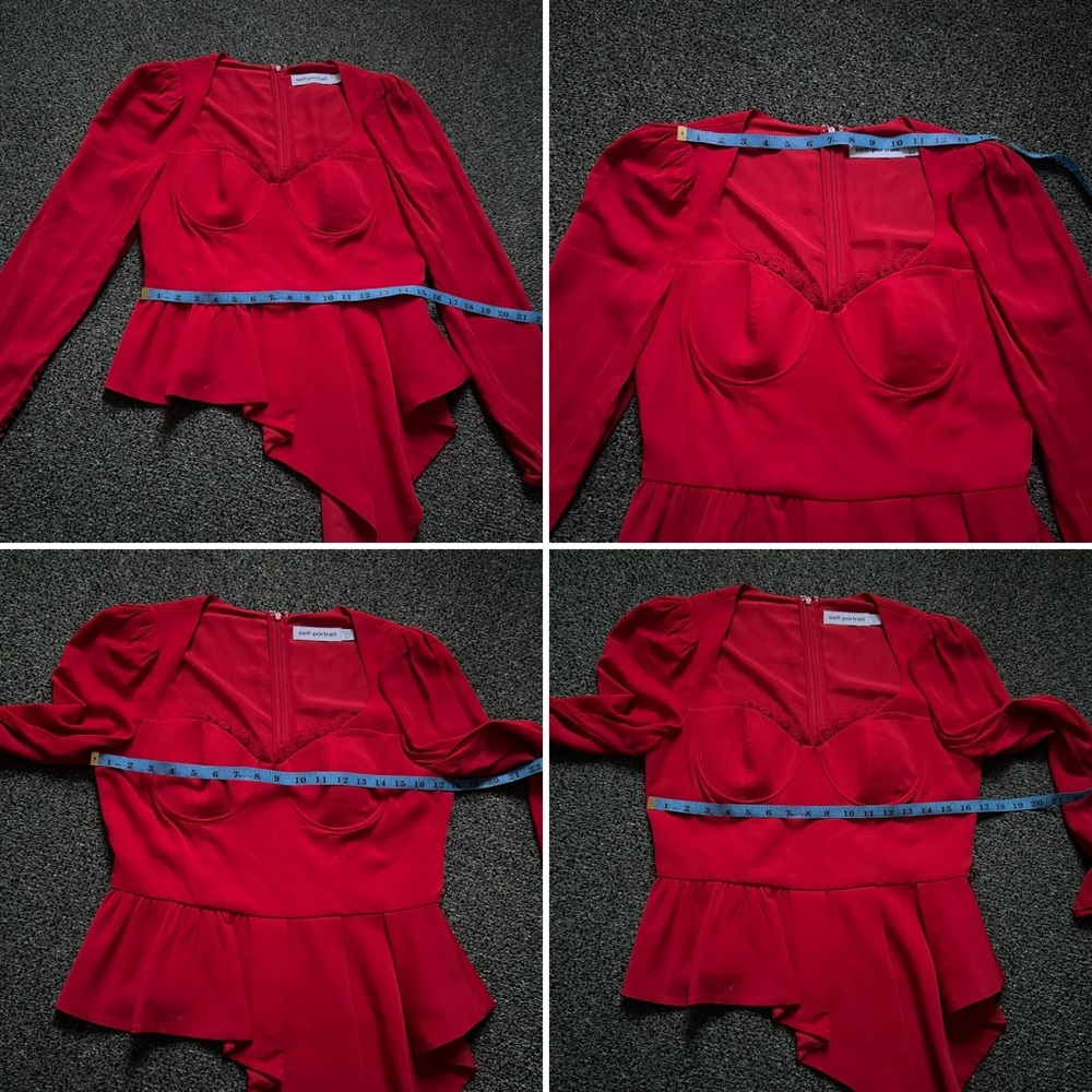SELF PORTRAIT Red Crepe Peplum Corset Bustier Top Shirt Long-Sleeve Formal Sz 8 - Picture 16 of 16